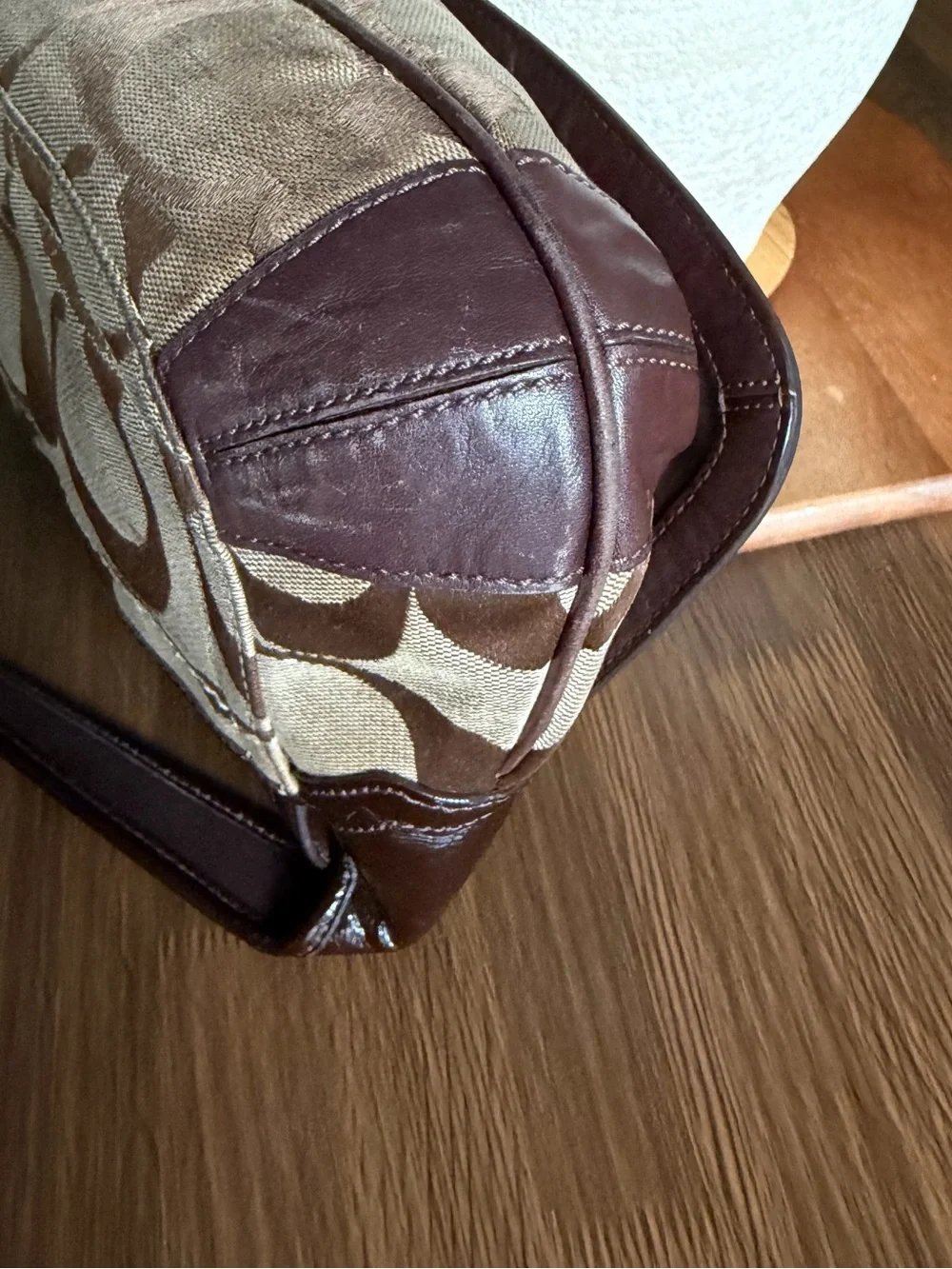 Coach Brown Signature Canvas Shoulder Bag with Gold-Tone Turnlock